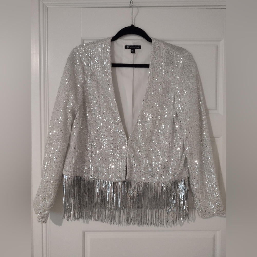 INC International Concepts Shimmering Silver Sequin Blazer